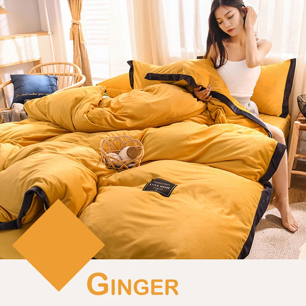 Ginger Постельное белье 4 шт./компл. комплект с подкладкой из плотного ворса с плоским простыни пододеяльник набор домашний текстиль комплект постельного белья Полный CK постельное белье одеяло Постельное белье s простыня - Цвет: Ginger
