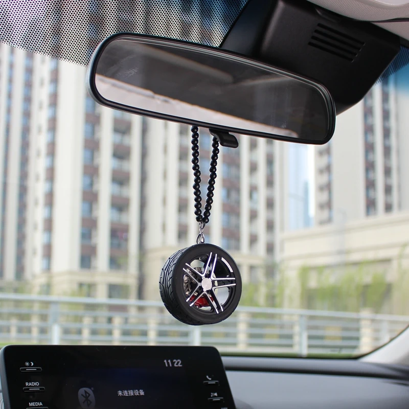 

Auto Hanging Mirror Decor Interior Alloy Wheel Tire Model Lanyard Key Chain For Rearview Car Pendant Ornament Accessorie Gadgets