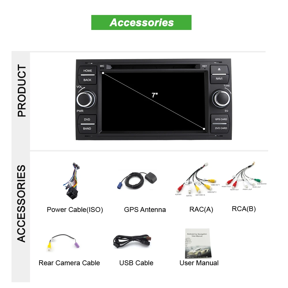 Top Bonroad  7"Android 9.0 Car Multimedia Player  for  Focus Galaxy S-Max Fusion Fiesta GPS Navigation Car Radio Stereo 5