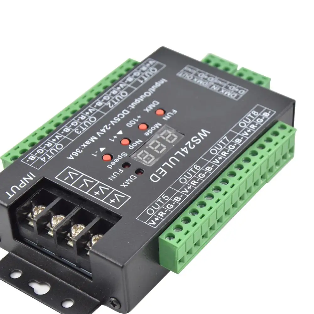24CH легко DMX512 декодер RGB LED диммер контроллер WS24LULED DC5-24V 24 канала 8 Группа каждый канал Max 3A