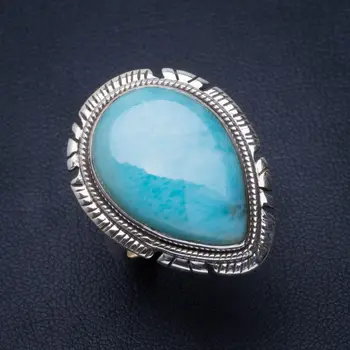 

Natural Caribbean Larimar Handmade Unique 925 Sterling Silver Ring 8.5 B1694