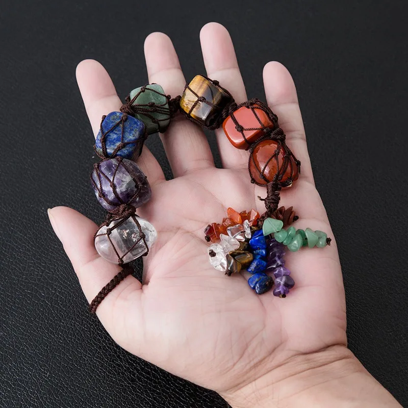 

7 Colors Set Yoga Chakra Seven Chakra Stone Irregular Healing Crystals Stone Polished Stones Home Hanging Curtain Car Decoration