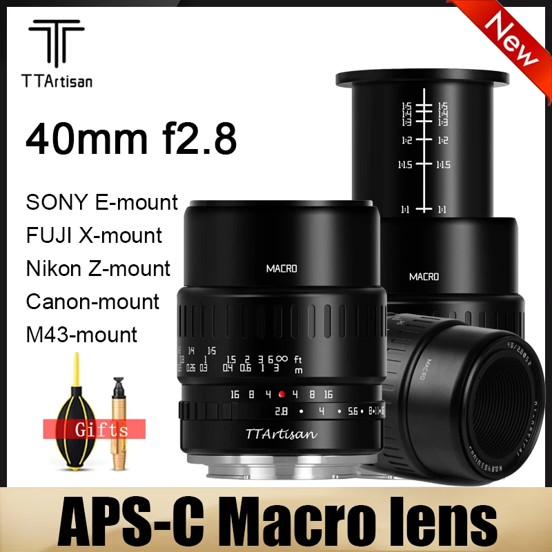 Макрообъектив TTArtisan 40 мм f2.8 1:1 APS-C для камер Sony E Canon EOS-M Nikon Z FUJI X M43 ZFC a6000 X-T2 A7lII M5 E-P2 G7 |