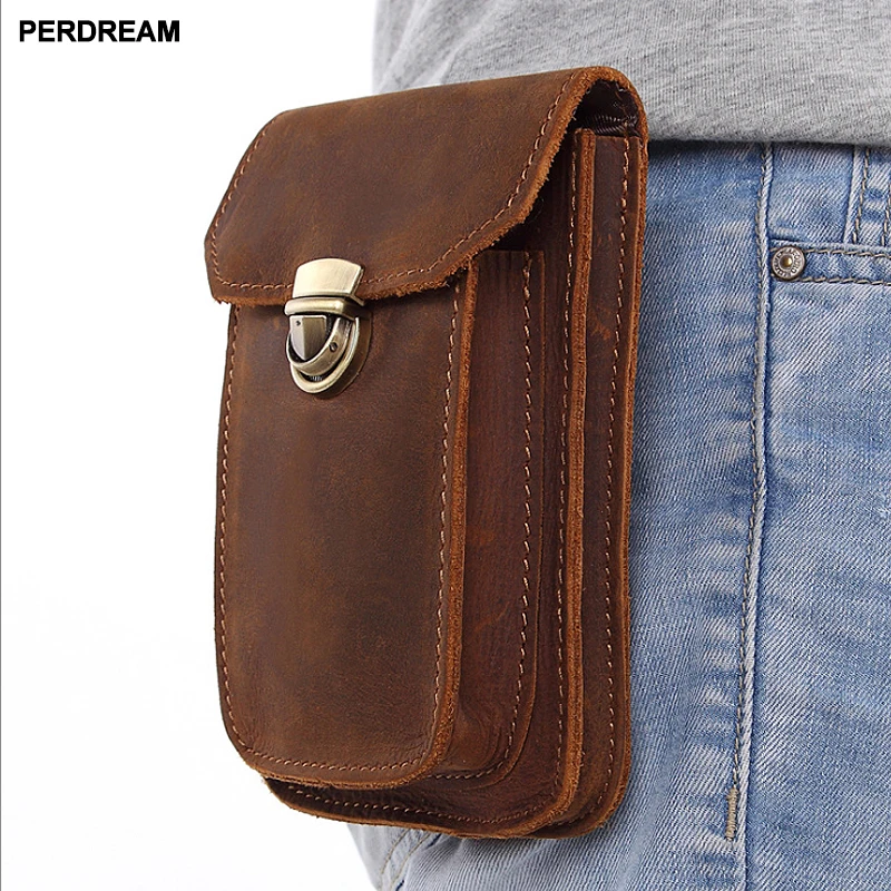 

leather Europe and the United States retro belt mobile phone bag pockets small bag first layer cowhide multi-functional wearab