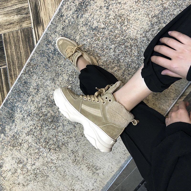 Platform High Top Sneakers Women Genuine leather Female Sneakers Warm Winter Ankle Boots Ladies Women Botas Mujer Sports Sneaker