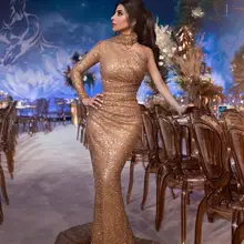 Сексуальные дубайские Вечерние платья из розового золота с русалочкой, арабские вечерние платья с одним плечом и блестками, вечерние платья для маскарада, длинное платье для выпускного вечера