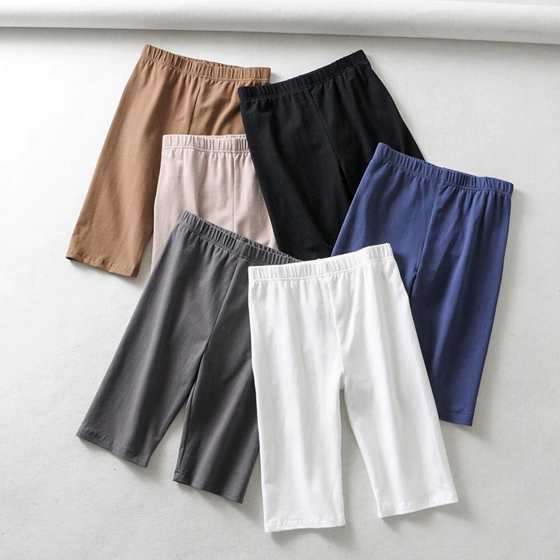 women's fashion sexy women cotton high waist elastic pure color slim Knee-Length bike shorts female yoga shorts