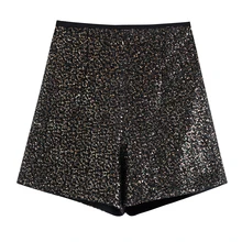 AGong повседневные свободные шорты, женские модные тонкие шорты с блестками, элегантные прямые шорты для женщин