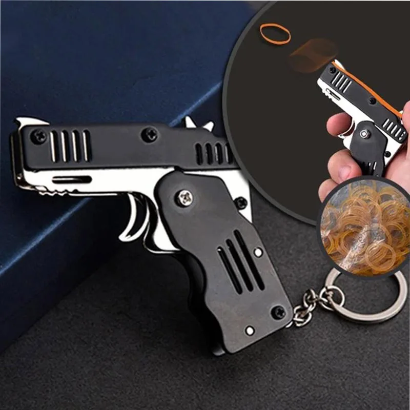 Mini-Folding-Six-Bursts-Rubber-Band-Gun-Can-Hold-The-Key-Chain-Made-All-Metal-Guns