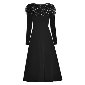 

HIGH QUALITY Newest Fashion 2020 Runway Dress Women's Beaded Ruffle Mid-calf Dress