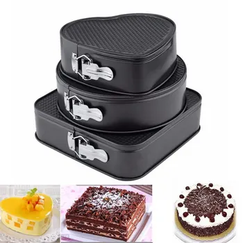 

3pcs/set Baking Pans Bakeware Kitchen Cake Mold Love Heart/Round/Square Shape Baking Dish Leakproof Non-stick Removable Base