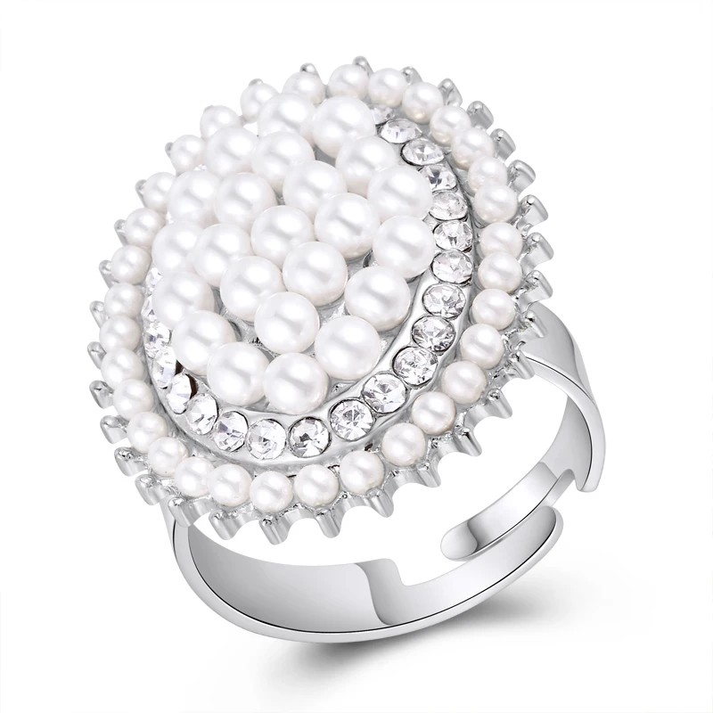 

Fashion Imitation Pearls Personality Silver Gold Color Metal Exaggeration Design Finger Rings for Women Girls Party Jewelry Gift