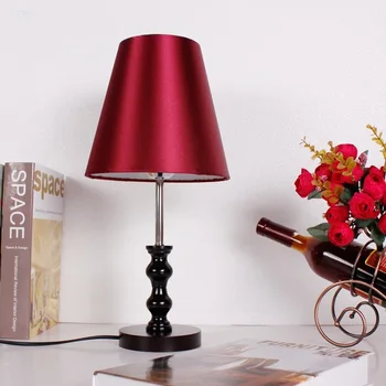 

Nordic cloth desk lamp creative cafe bedroom bedside study art table lamp wooden stent red /white /coffee color lampshade ZA
