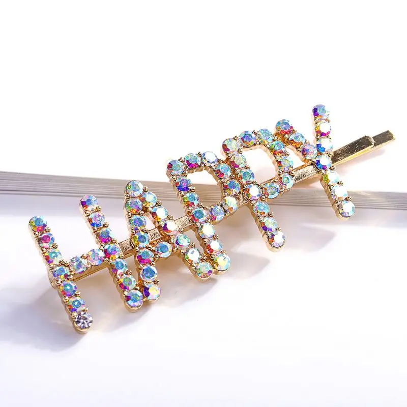 5 шт. минималистичные заколки с надписью Happy capitaly Bobby, цветные ювелирные стразы, заколки для волос для женщин и девочек, стильные заколки с боковой челкой