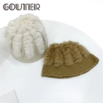 

GOUTER Knitted Soild Knitted Beanie for Women Autumn Winter Rabbit Blends Soft Warm Knitted Cap Lady SkullCap Hats