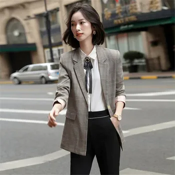 

Retro plaid suit jacket female Korean version of 2020 autumn new Slim wild short casual work clothes OL suit large size S-4XL