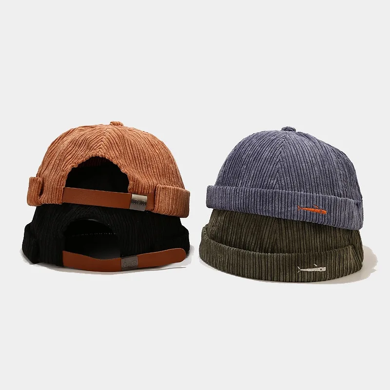 Brand Vintage Beanie Hats Men Women Spring Autumn Landlord Cap Streetwear Hip Hop Brimless Hat Corduroy Docker Cap Wholesale