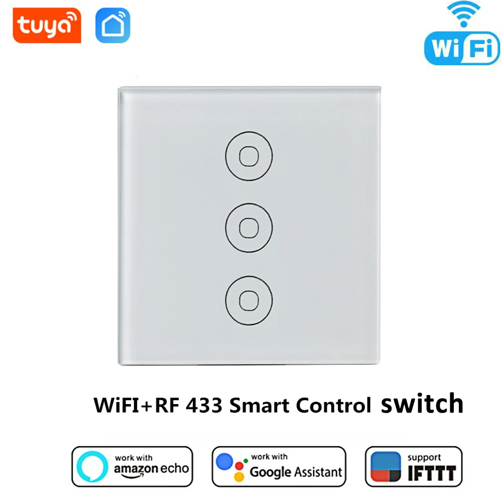 

Tuya Smart Life WF RF Light Switch EU WiFi RF433 Voice Remote Control 1 2 3 Gang Works With Alexa Echo Google Home Panel Switch