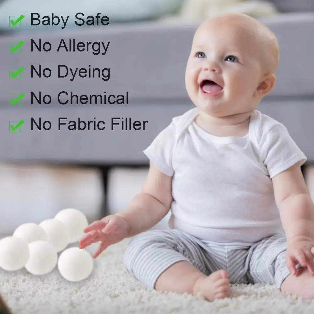6pcs Organic Hypoallergenic Wool Tumble Drying Balls, 100% Premium Wool-Reusable, Natural Fabric Softener-5cm in diameter