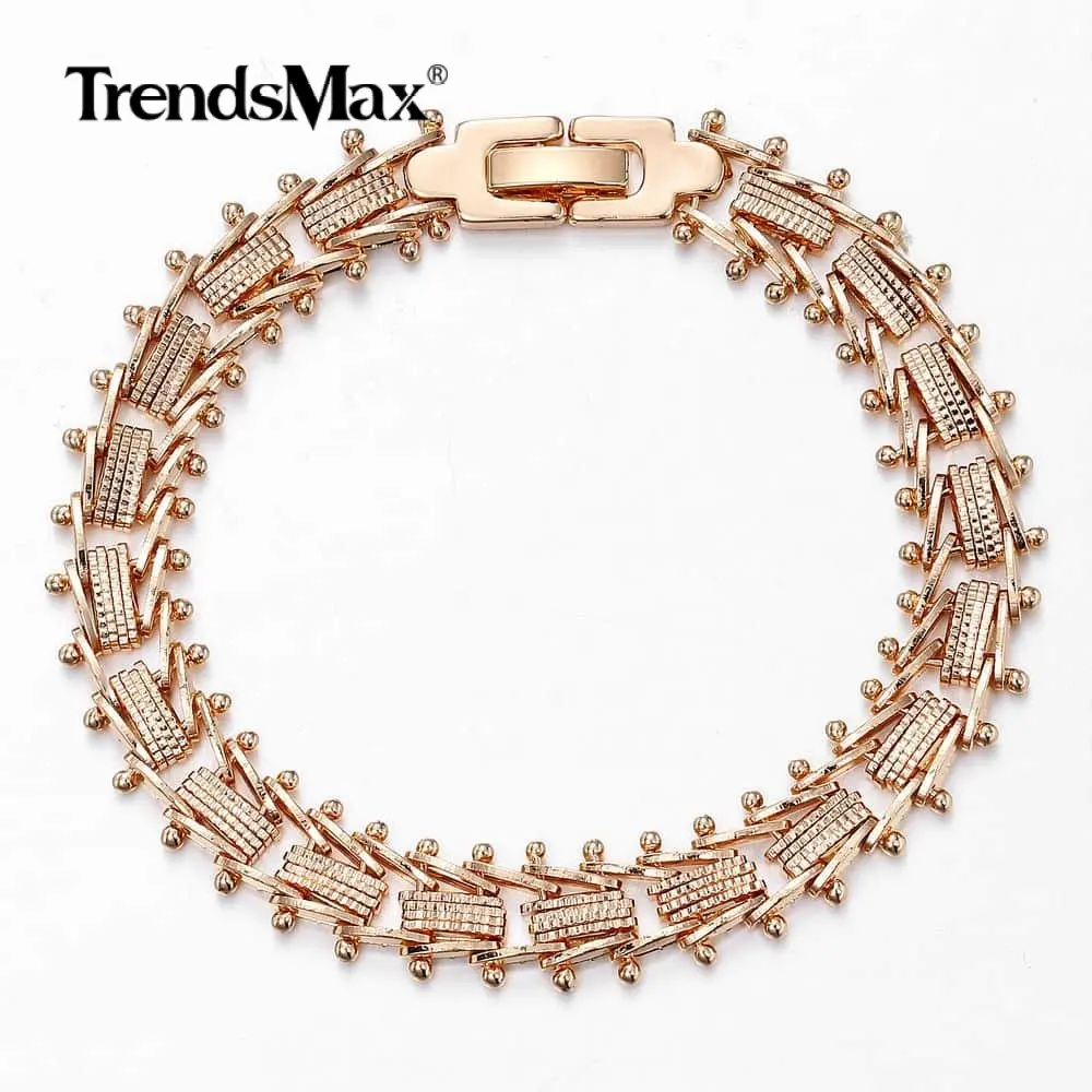 

Fashion Women Girls 585 Rose Gold Bracelet Geometric Spicate Strand Round Chains Bracelets Wedding Girls Jewelry 7.5inch CB21