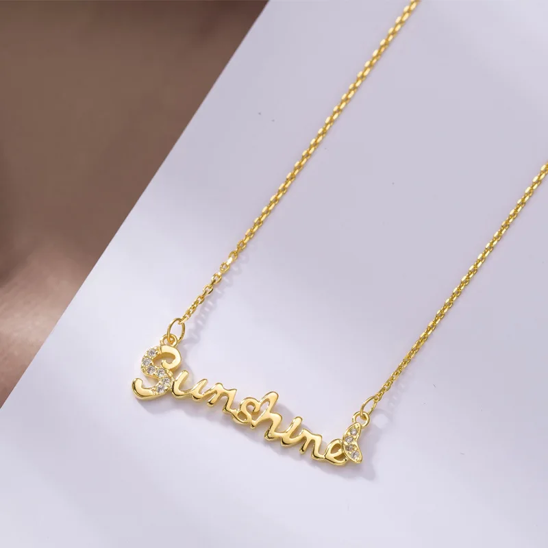 

S925 Quintana Fine Silver English Lettered Necklace Simple Versatile Star Celebrity Style Zhao Sheng Choker Women's 7934