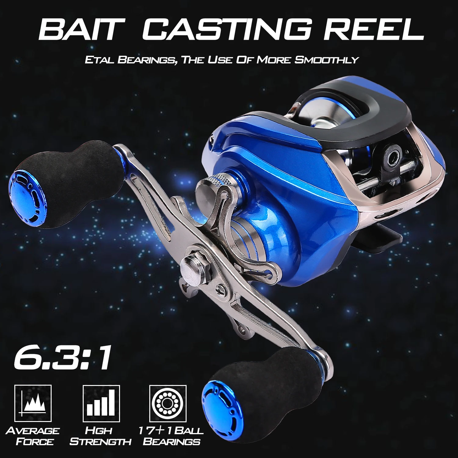 Sougayilang 17+1BB Baitcasting Fishing Reel 6.3:1 Gear Ratio Magnetic Brake Freshwater Saltwater Baitcast Fishing Reel
