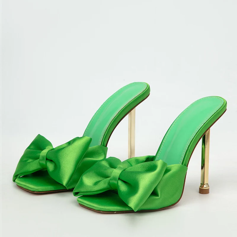 Fashion Party Metal High Heels Slippers Female Silk Butterfly-Knot