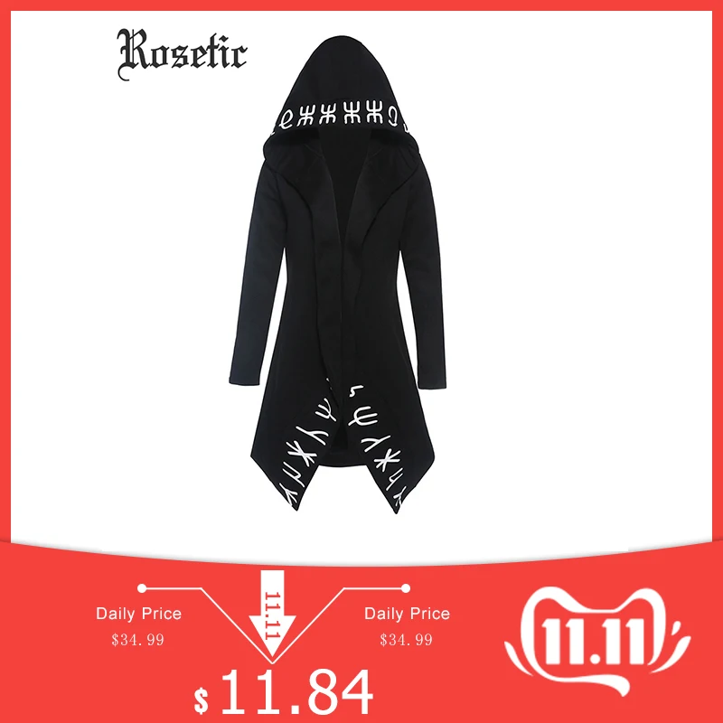 Günstige Rosetic Punk Gothic Hoodies Casual Kühlen Chic Schwarz Plus Größe Frauen Sweatshirts Lose Baumwolle Mit Kapuze Plain Drucken Weibliche Hoodies