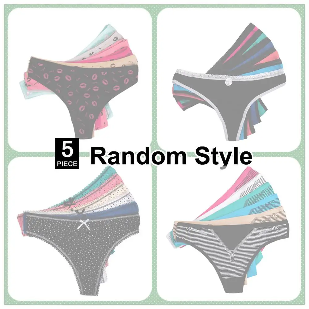 Random style-5 Pcs 5 шт./компл. сексуальные стринги для Для женщин из хлопка для девочек Трусы-стринги женские трусики с принтом в виде губ Kawaii милое детское нижнее белье - Цвет: Random style-5 Pcs