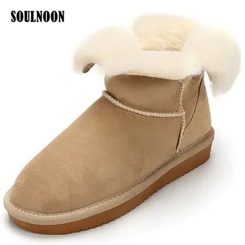 

Women Genuine Sheepskin Snow Boots Leather Wool Boots Women's Winter Warm Fur Short Booties Non-slip Flat Ladies Footwear