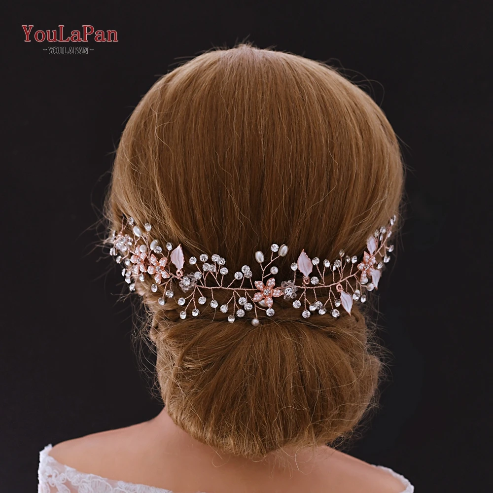 

YouLaPan HP236-RG rose gold hair accessories wedding rose gold hair pieces rhinestone headbands for women wedding headpiece