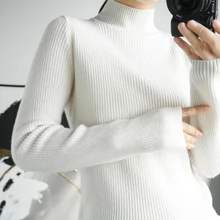 Чистые мериносовые шерстяные трикотажные свитера для женщин с высоким воротником и длинным рукавом Лучшие эластичные женские джемперы зимние весенние пуловеры