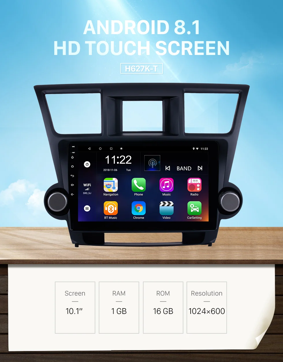 Best Harfey Quad Core 10.1"Car Radio GPS Navigation Android 9.0 Car Audio Player For 2014 2015 Toyota Highlander Support Bluetooth 0