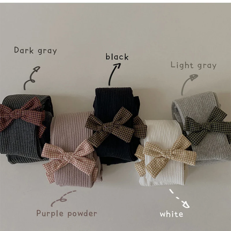 MILANCEL Autumn Girls New Socks Cute Checked Bowknot Pantyhose Cotton Girls' Leggings