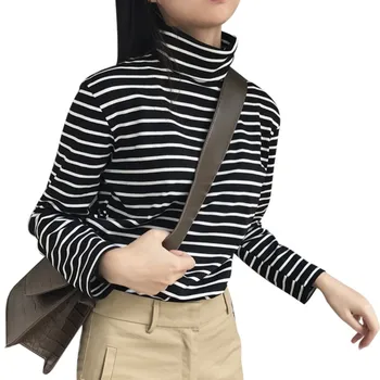 

Women's Sweater Winter Korean College Pure Bottoming Shirt Wild Contrast Color Striped High Collar Knit Sweater Striped Top