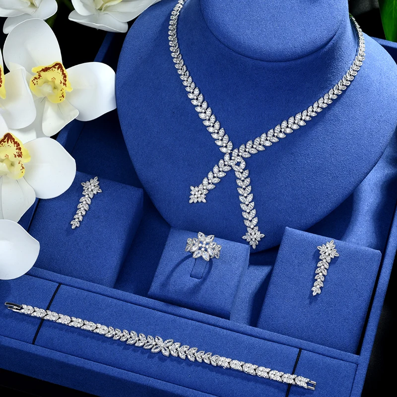 

Be 8 Fancy Jewelry Sets Leaf Design Pendant Cubic Zircon Jewelry Set Present Female Classic Earring Anniversary Set S497