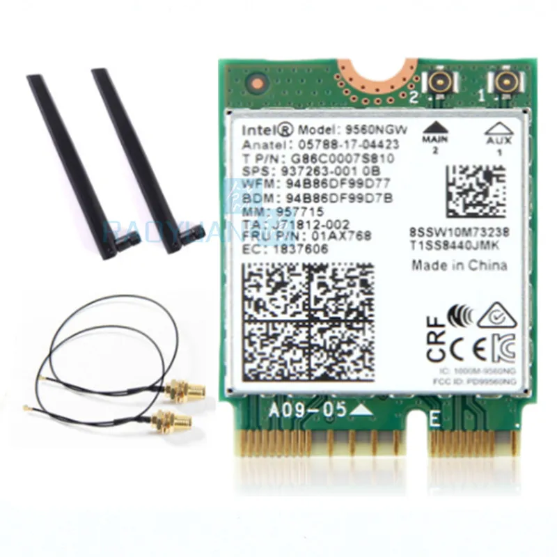 Wifi Card For Intel Dual Band AC 9560 9560NGW 9560AC MM:957715 1.73Gbps NGFF Key E Wifi Card 80211ac BT5.0 for Windows 10 - Цвет: 9560NGW AntennaCable