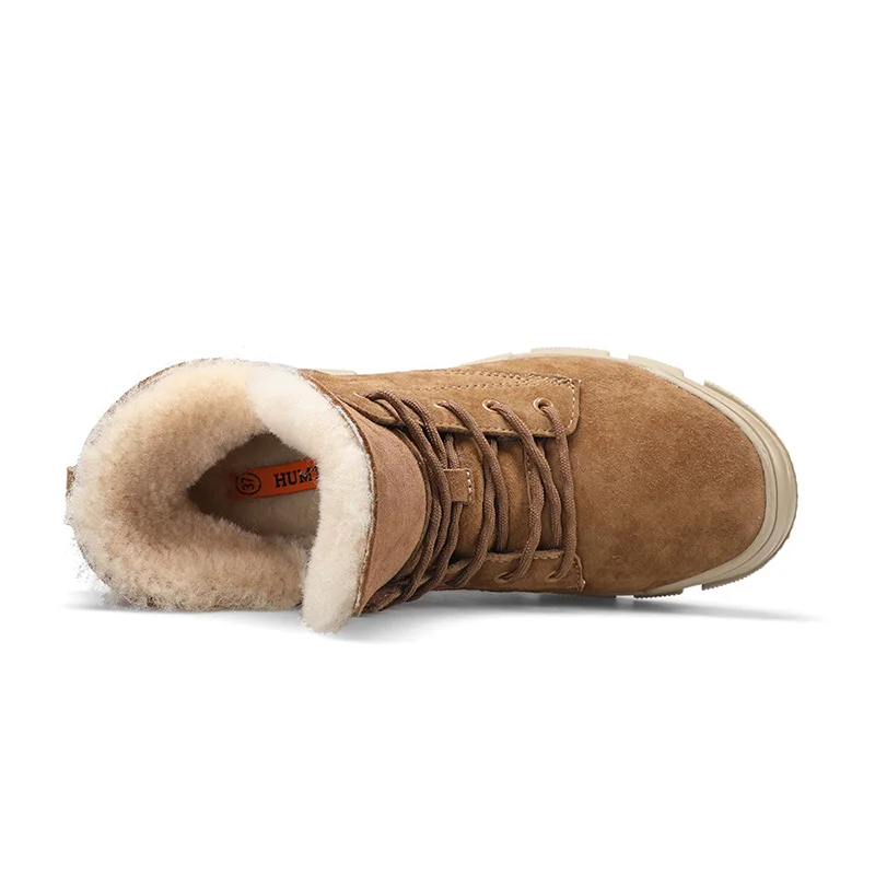 Humtto/женские зимние ботинки с толстым мехом из натуральной кожи на платформе, сохраняющие тепло, со шнуровкой, женская уличная повседневная обувь на нескользящей подошве