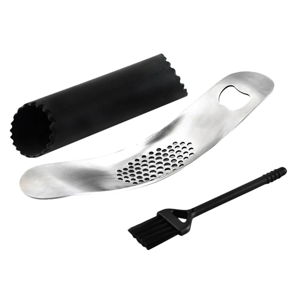 Stainless steel manual garlic press garlic grinder set pressure garlic with bottle opener function Cooking tools 20O31 (4)