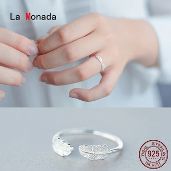 

La Monada Resizable Women Ring 925 Sterling Silver Leaf Feather Rings For Women 925 Silver Fine In Jewerly Rings Woman Open