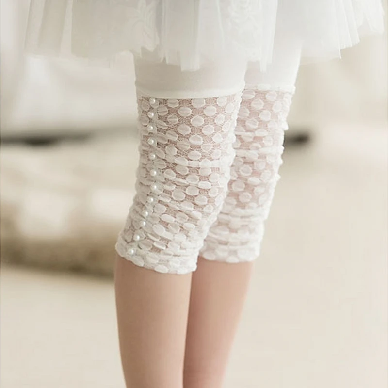 High Quality 2021 New Summer Girls Leggings Pants Lace Cotton Children Clothing Flower Girl Knee Pants