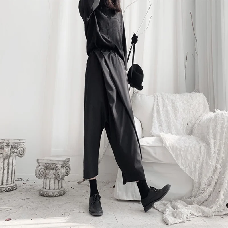 Ladies Irregular Casual Pants Spring And Autumn New Dark Single Leg Double Layer Design Asymmetric Youth Fashion Straight Pants