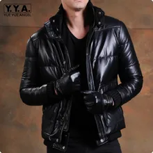 Ретро, овчина, натуральная кожа, короткие куртки, утиный пух, мужское пальто, стоячий воротник, высокое качество, мотоциклетный Блузон, Cuir Homme