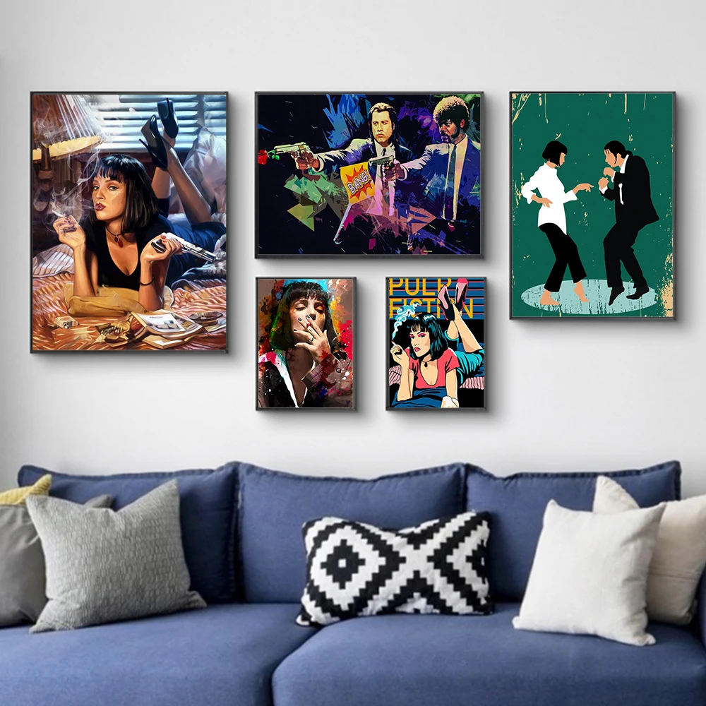 

Classic Movie Pulp Fiction Smoking Woman Dancing Posters Wall Art Print Canvas Painting Living Room Girl Bedroom Decor Pictures