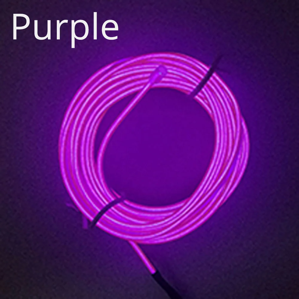 Purple Автомобильный линейный светильник 1 M/2 M/3m/5 M Автомобильная Подсветка салона авто Светодиодные ленты провода веревка шнур гибкий неоновый светодиодный светильник, украшенное мозаикой из драгоценных камней, 12V USB электронных сигарет - Испускаемый цвет: Purple