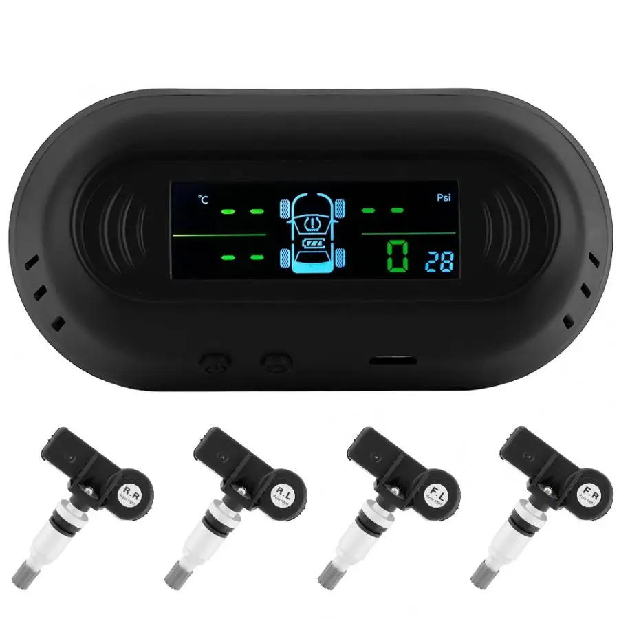 Автомобильный TPMS система контроля давления в шинах беспроводной цифровой ЖК-дисплей солнечной энергии с 4 внутренним датчиком