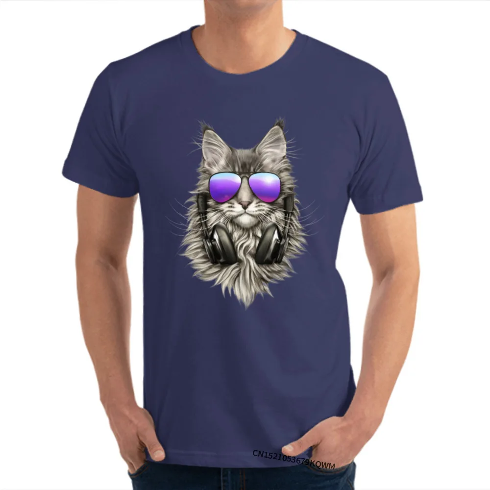  Personalized Summer/Autumn 100% Cotton O Neck Men's Tops Shirts Fashionable Tops Shirt Oversized Short Sleeve T-Shirt maine coon 54 navy