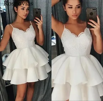 

Short Graduation Dresses Lace Top Spaghetti Strap Above Knee Length Tiered Skirts Prom Party Gowns Homecoming Dresses Customized