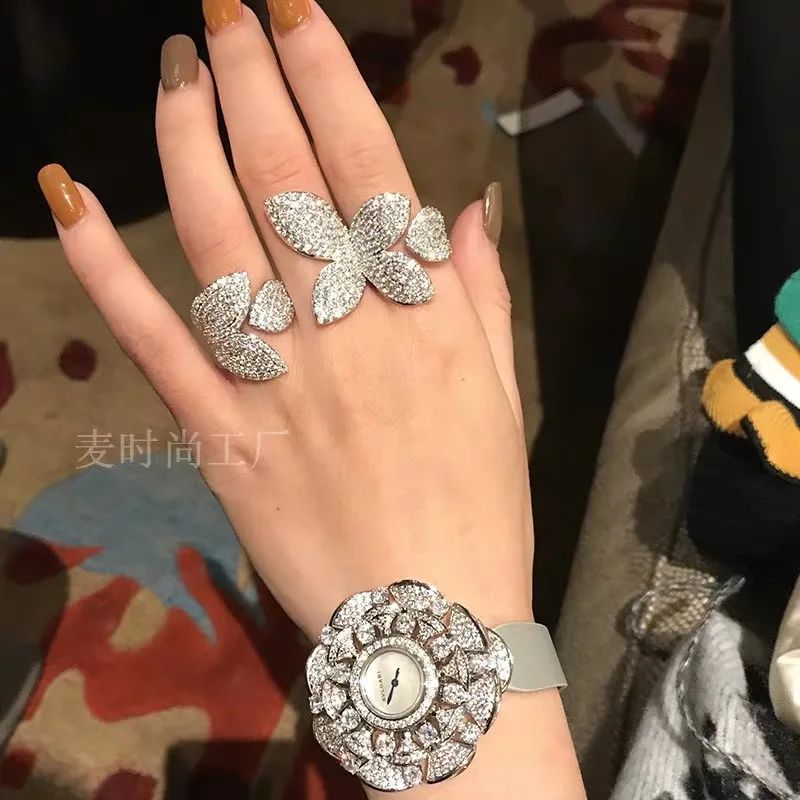 Роскошное кольцо с цветами и листьями Mrico Pave, 166 шт., 5A, циркон, Cz, 925 пробы, серебро, вечерние, обручальные кольца для женщин