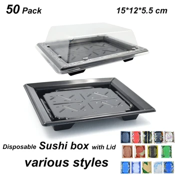 

[50pcs]150*120*55mm Sushi Tray with lid Disposable Food box Sushi plate cake cookies container .